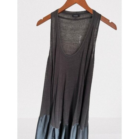 VIVID Silk Linen Combo Dress Mermaid Sleeveless V-Neck Deep Gray / Purple - Picture 4 of 7